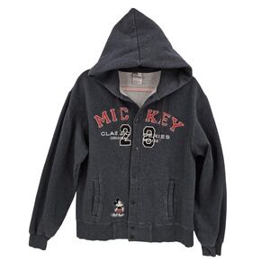 Disney Mickey Mouse Sweatshirt Hoodie Women S Gray Snap Front 28 Classic